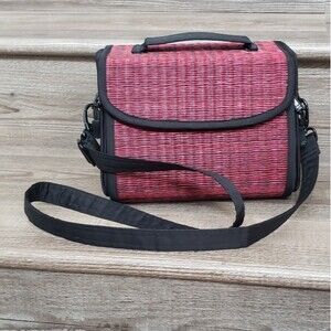 crossbody basket purse red blue with inside fish print ,wicker like,water proof